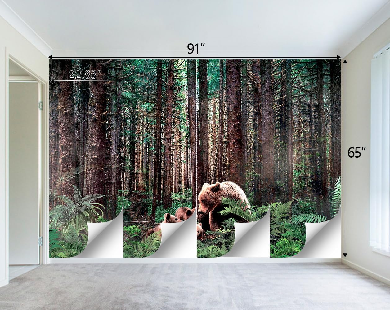 Forest Animals Bear wallpeper Kids Bedroom Woods Wall Mural - 91"x65"（Not Peel and Stick）