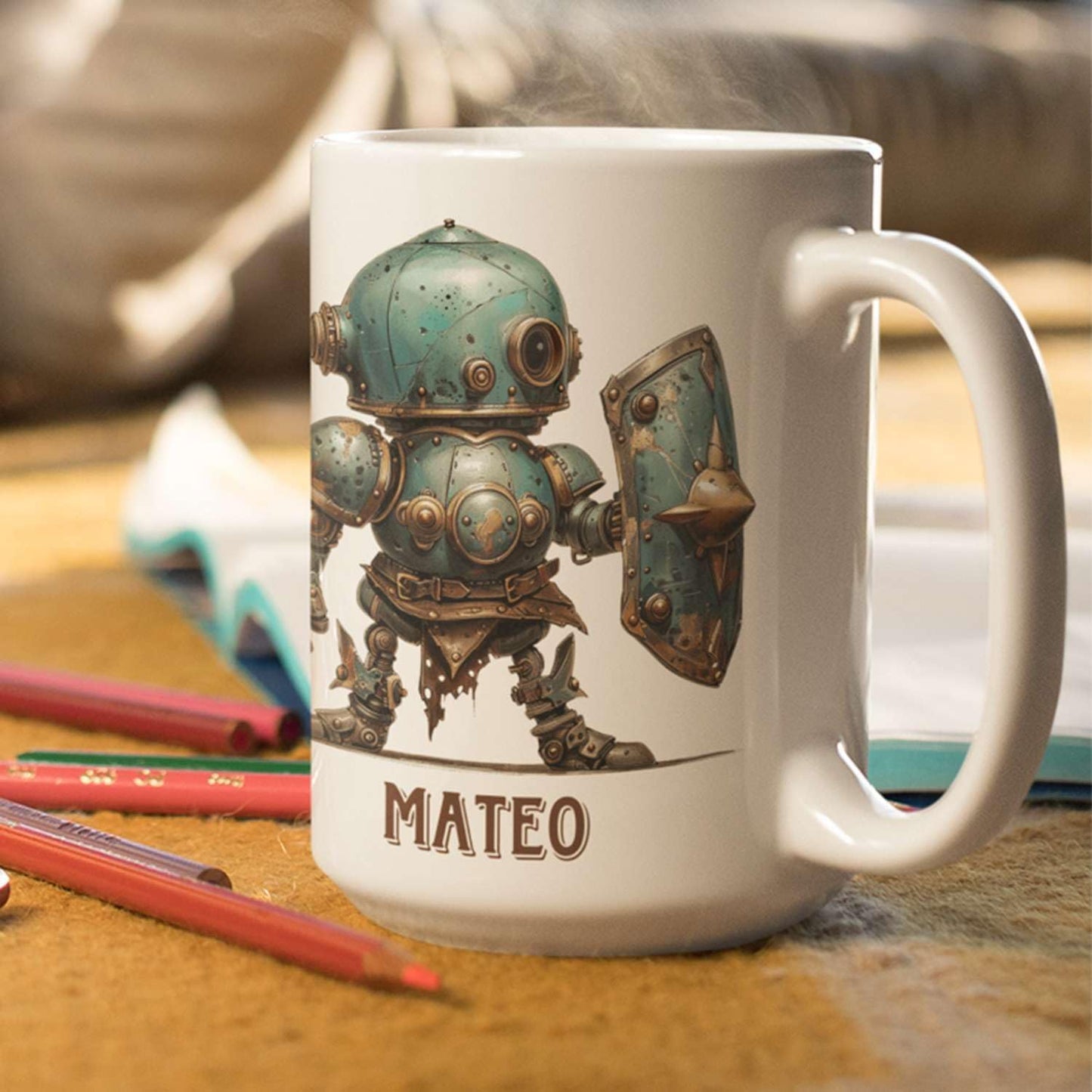 Custom Retro Robot Design Cup, Personalized Steampunk Robot Lover Ceramic Mug 11oz, Customized Coffee Cup With Name, Unique Mug Gift For Steampunk Enthusiast, Robot Cup On Birthday