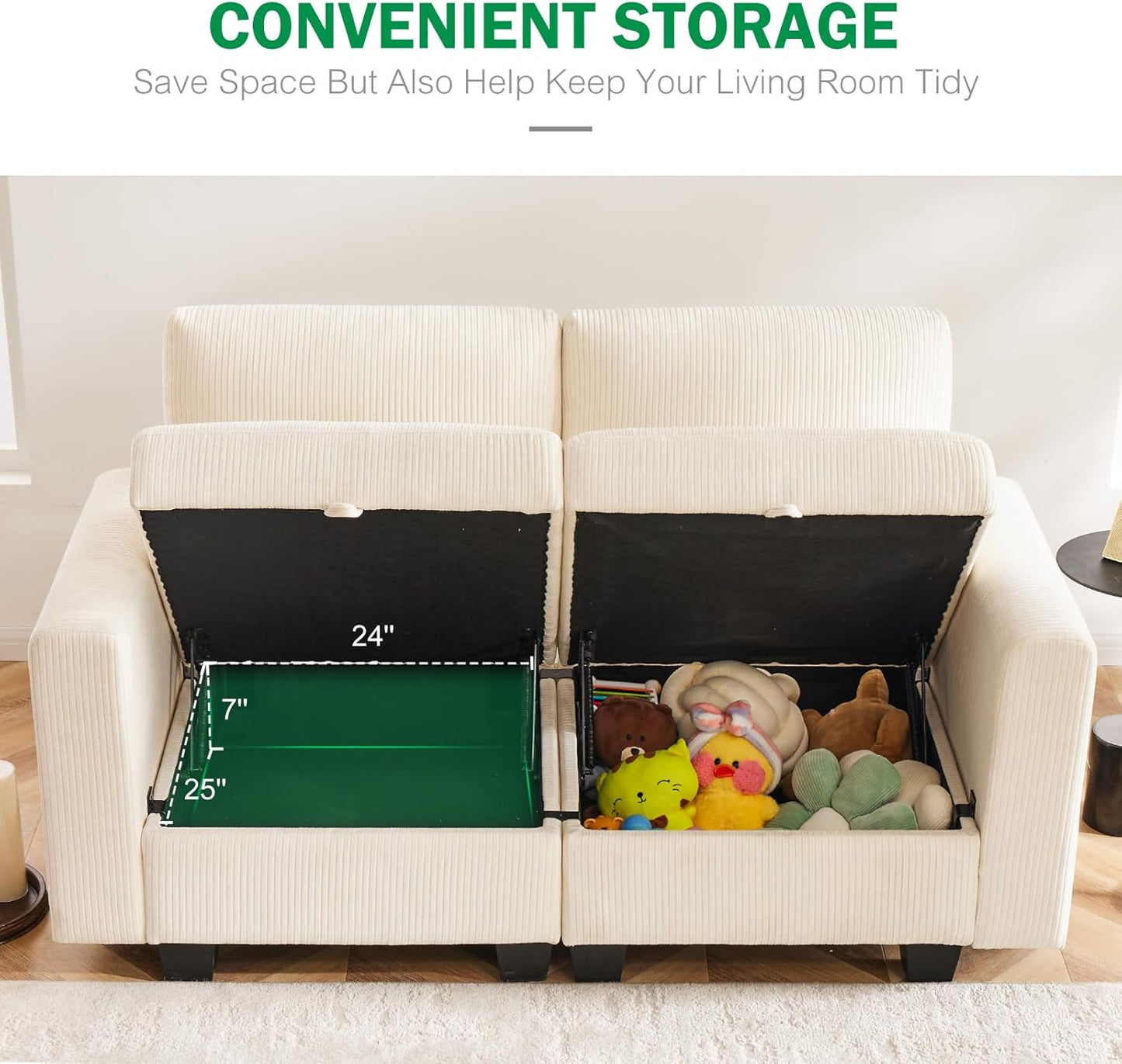 38.5 Oversized Accent Chair with Storage Ivory Corduroy, Single Modern Accent Sofa Chair with Arms for Apartment Living Room (21" Deep Seat)