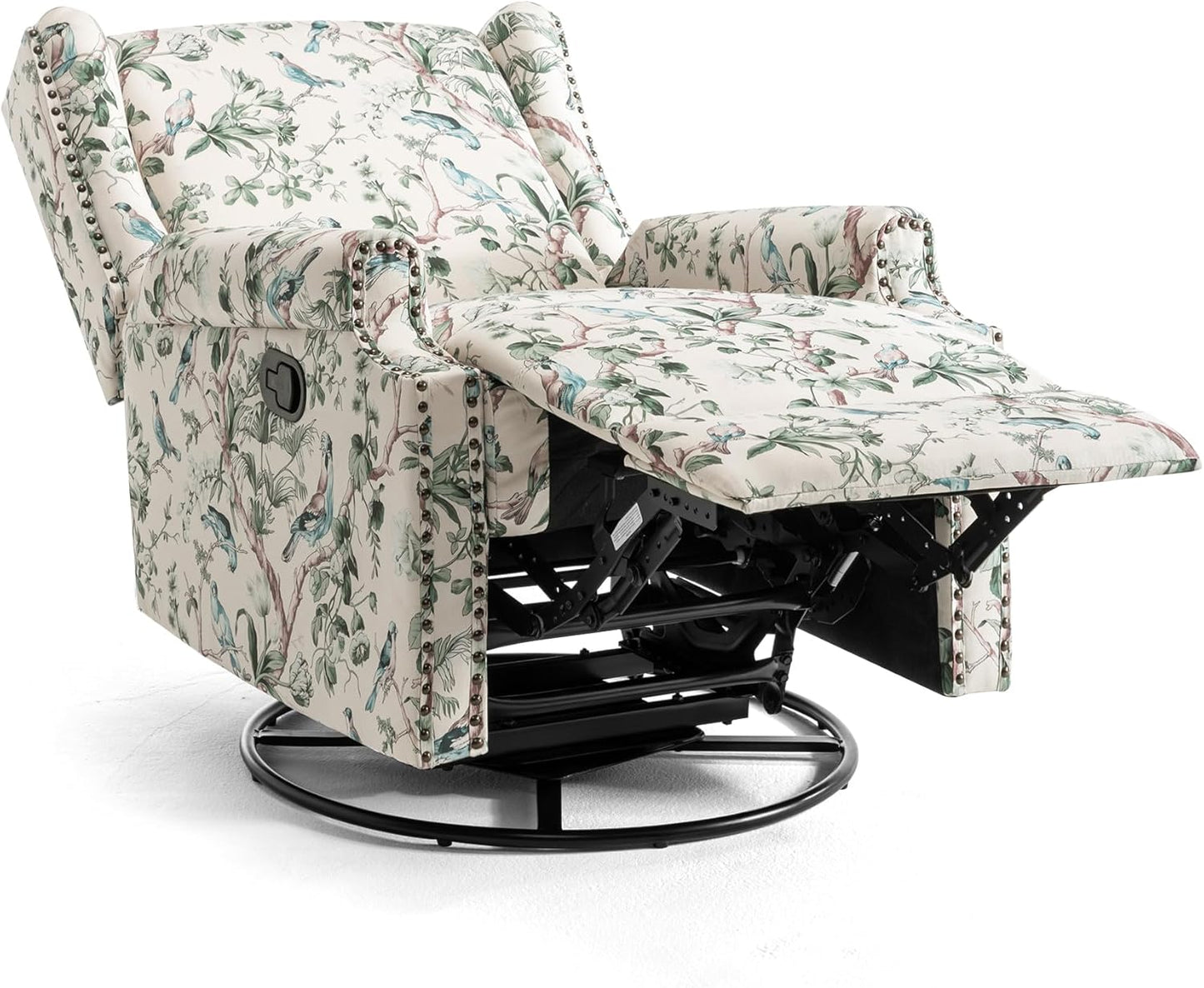 UIXE Swivel Rocker Manual Recliner Chairs Set of 2, Wingback Swivel Glider Fabric Nursery Reclining Sofa Chair, High Back Upholstered Arm Chair for Living Room Bedroom - Bird Pattern