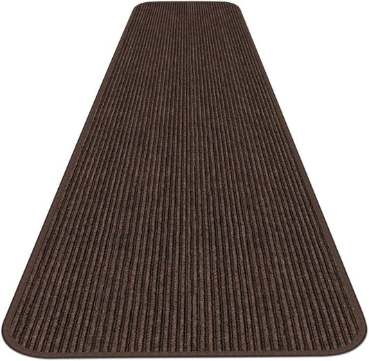 House, Home and More Indoor Outdoor Double-Ribbed Carpet Runner with Skid-Resistant Rubber Backing - Bittersweet Brown - 4 Feet x 30 Feet