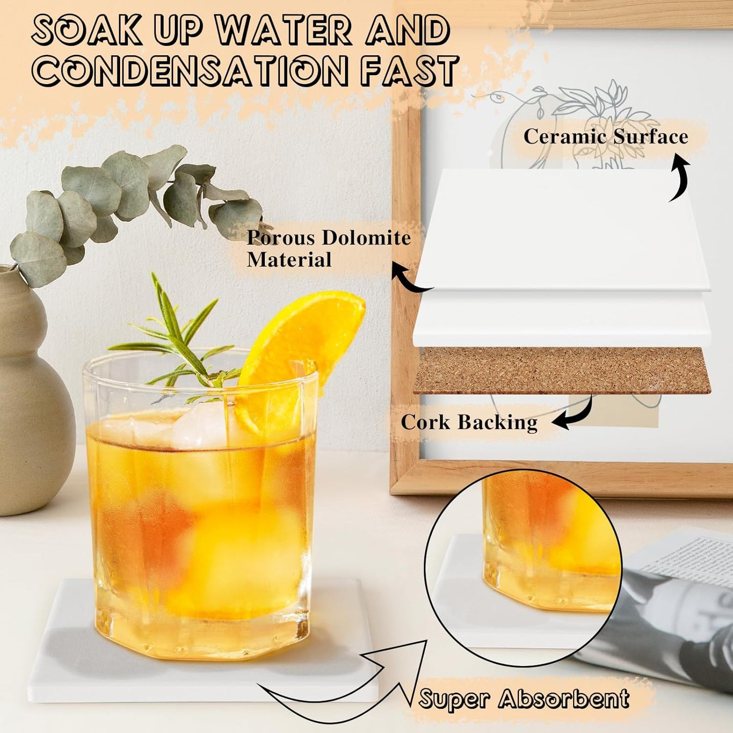 Ceramic Tiles for Crafts, GOH DODD 24 Pack Unglazed Blank Coasters with Cork Backing for Halloween Christmas Alcohol Ink Painting Acrylic Pouring Art Projects Gifts Wedding, Square, 4 Inch, White