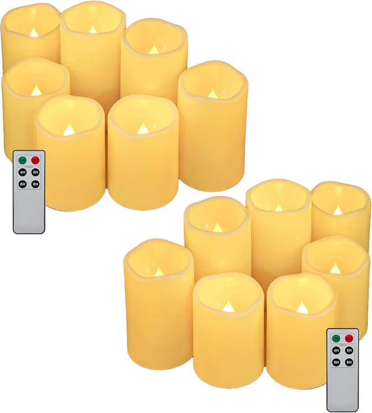Aignis 14pcs Flameless LED Candles Battery Operated with Remote Timer, Outdoor Indoor Waterproof, Warm Glow for Cozy & Romantic Home/Wedding/Holiday Décor (D 3'' x H 4''/5''/6'')