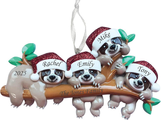 2025 Family Christmas Ornament – Personalized Ornament for Families – Custom Sloth Family Ornament – Holiday Tree Decoration Keepsake Gift (Family of 4)