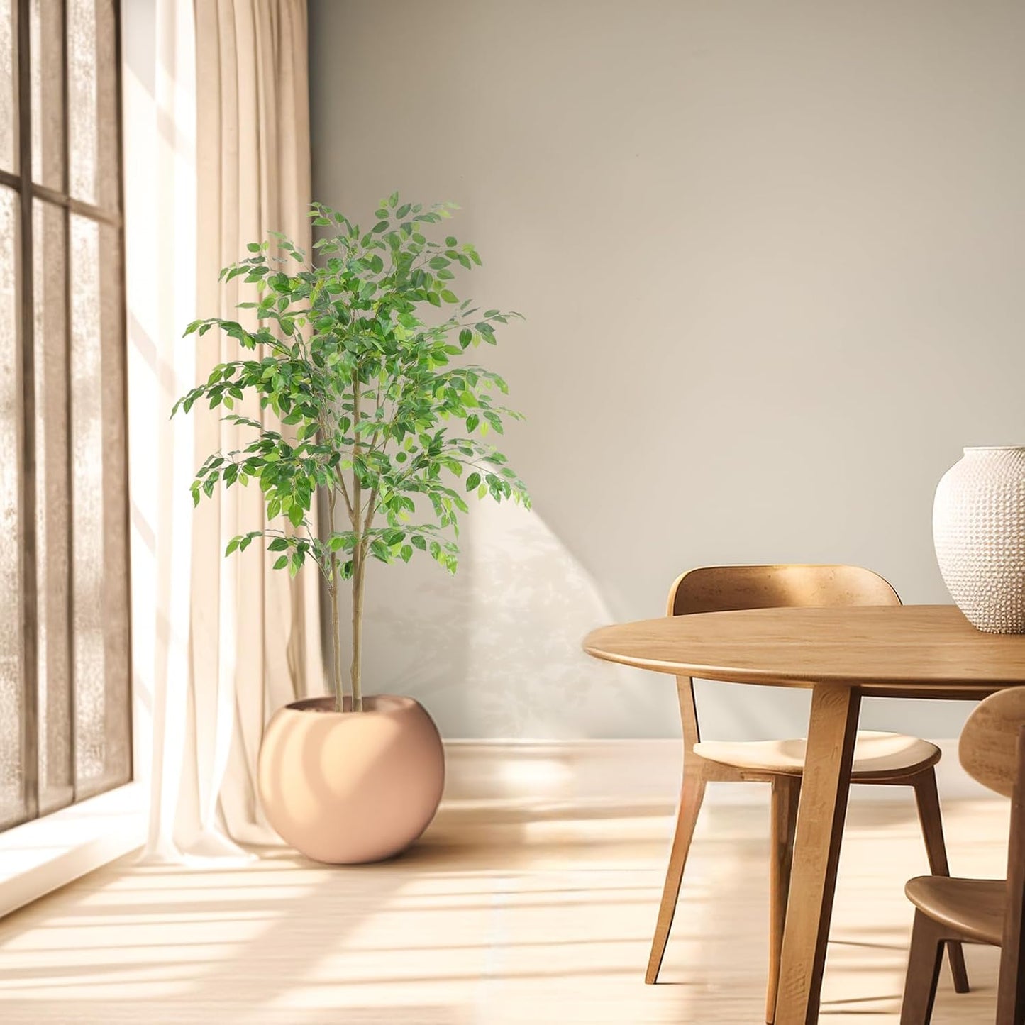 Tall UV Resistant Ficus Tree Artificial，5ft(60in) Faux Ficus Tree with Realistic Smooth and Shiny Leaves， Fake Trees Indoor Outdoor for Home Office Living Room Bedroom Foyer Porch Decor.