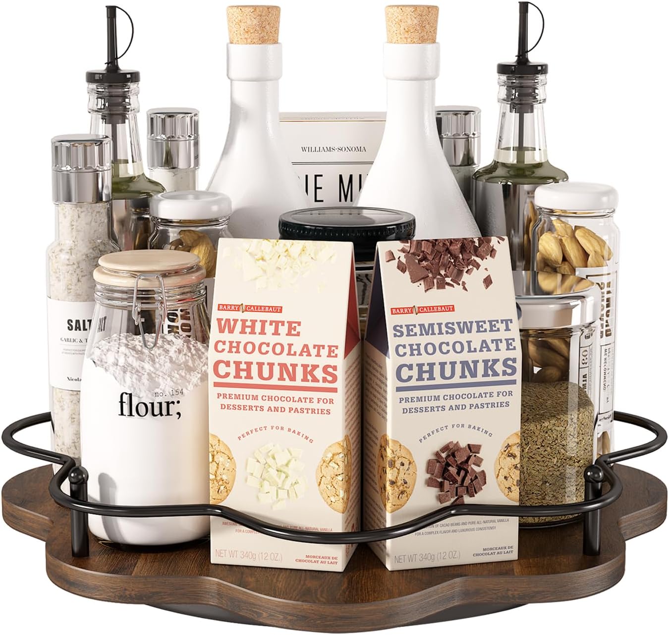 12" Lazy Susan Turntable Organizer,Round Wooden Lazy Susan Organization and Rotating Spice Rack for Dining Table,Pantry,Kitchen Countertop,Vanity,Cupboard and More.Vintage Wood(Petal Shape)