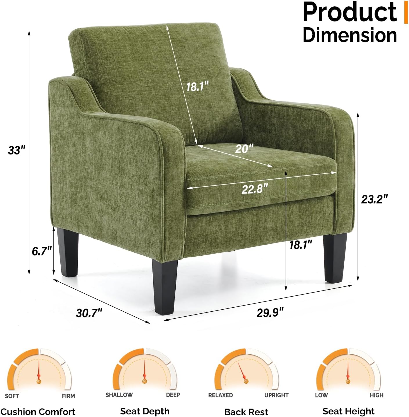 VINGLI Accent Chair for Living Room Chairs Olive Green Reading Chair for Bedroom Scooped Arm Chair Mid Century Modern Accent Chairs Upholstered Comfy Chair for Apartment, Waiting Room