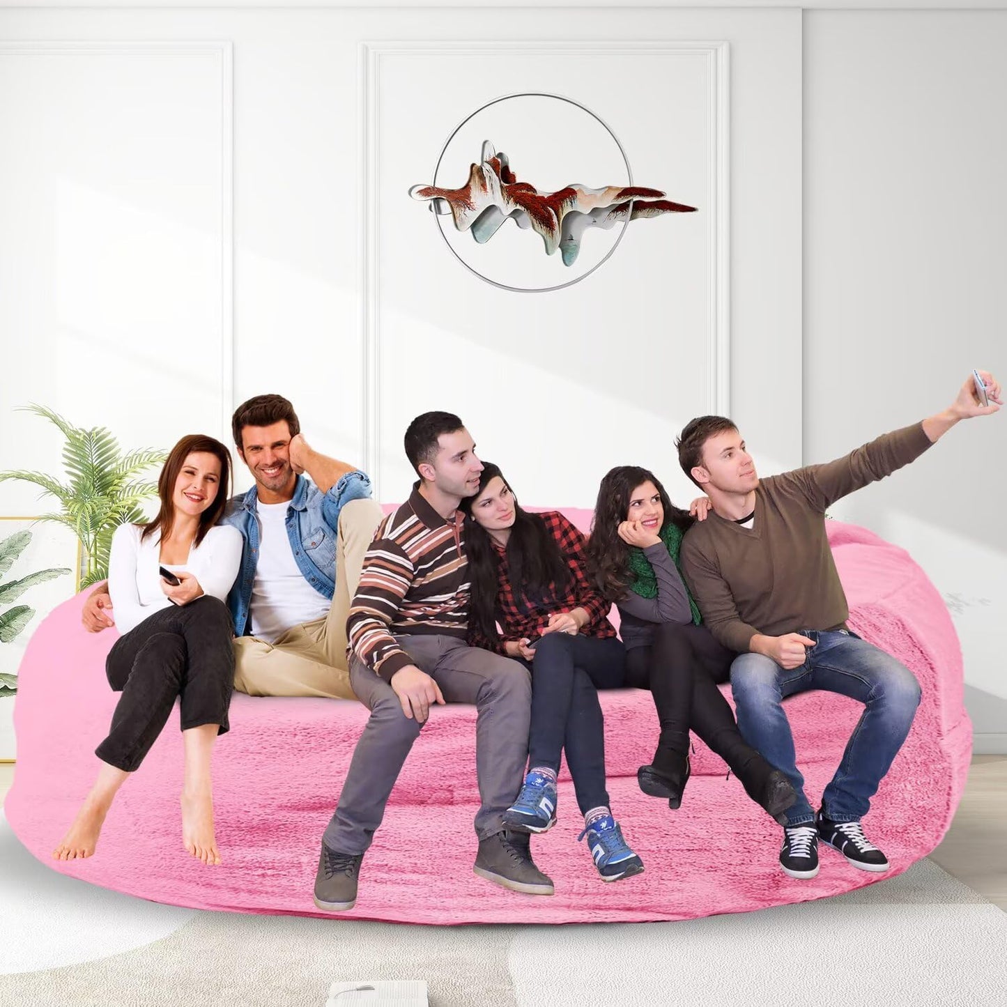 Bean Bag Chair for Adults 8FT,Soft Removable Cover for Teens/Girls Bedroom,Fluffy Giant Round Floor Beanbag Lounger Chairs (No Filler,Pink)