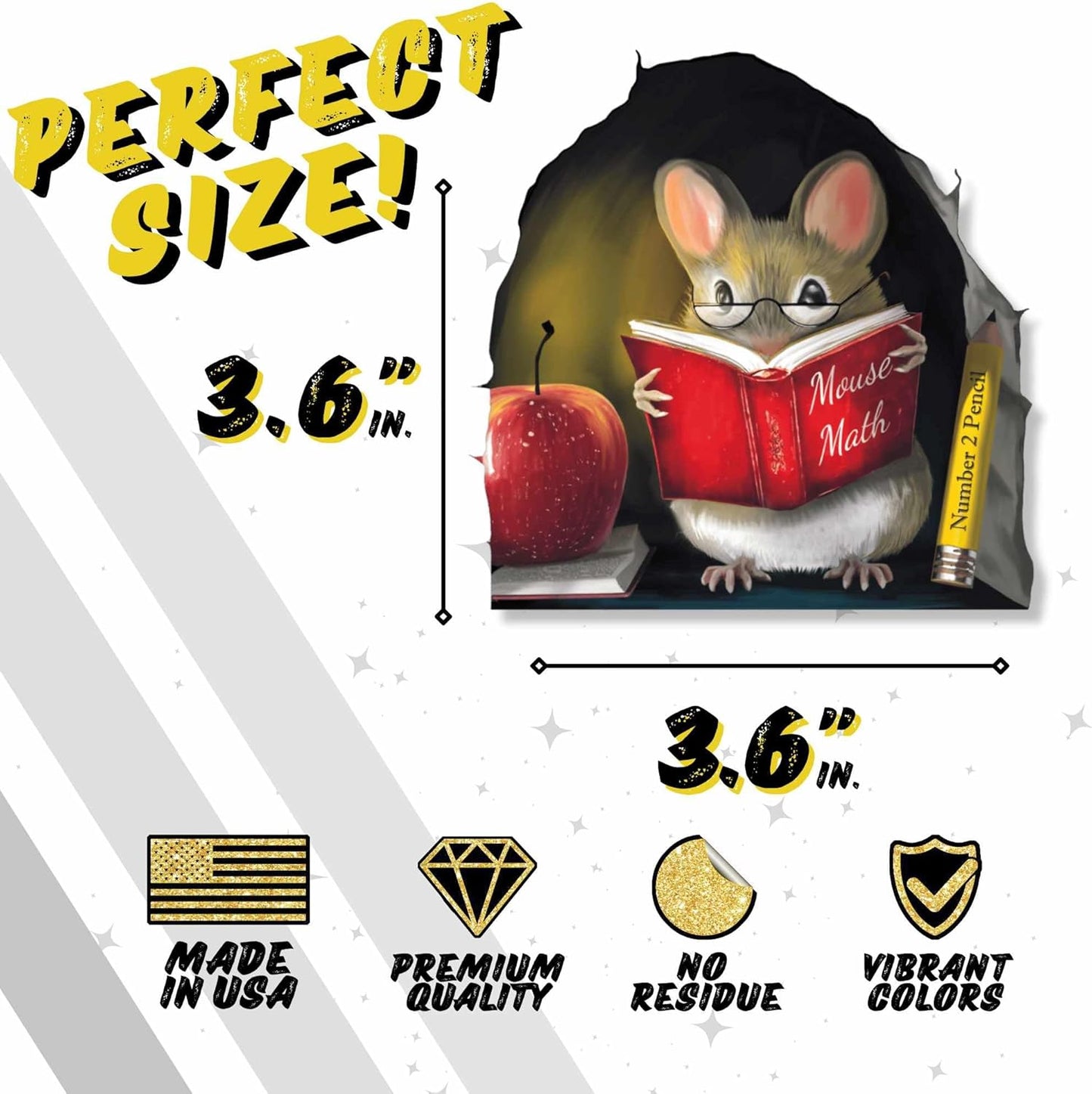 Teachers Pet Mouse Reading Book Wall Sticker Decal – Kids Room, Classroom, Home Decor, Bookcase, Book Lover Gift, Children's Bedroom, Nursery, Cute Mouse, MICESTERPIECE