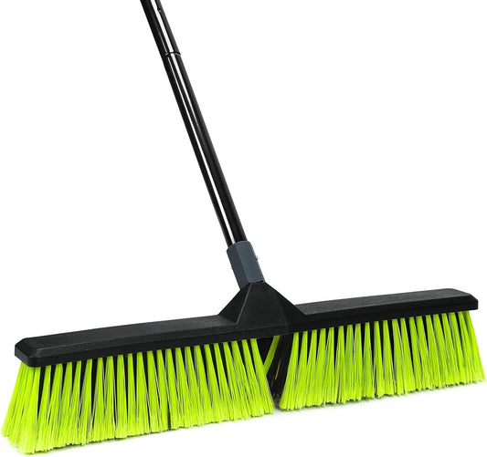 24-Inch Push Broom Outdoor with Stiff Bristle, Heavy Duty Broom Brush with 63” Long Handle for Deck Patio Driveway Garage Warehouse Shop Floor Sweeping & Scrubbing