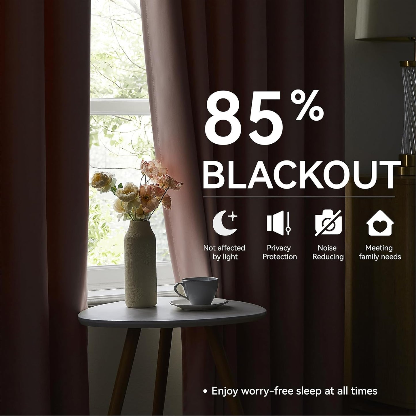 KangBang Soft Pink Blackout Pleated Curtains with Hooks for Living Room, Energy Saving Window Treatment Privacy Draperies for Bedroom Dorm, Vertical Track System Elegant Hook Panels 2 PCs, 40x108