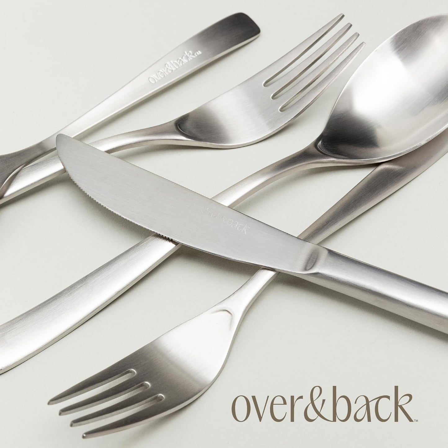 over&back 20pc Curved Flatware Cutlery Set - Comes with 4 Dinner Forks, 4 Salad Forks, 4 Dinner Knives, 4 Dinner Spoons, and 4 Teaspoons - 18/8 Stainless Steel - Dishwasher-Safe - Brushed Stainless