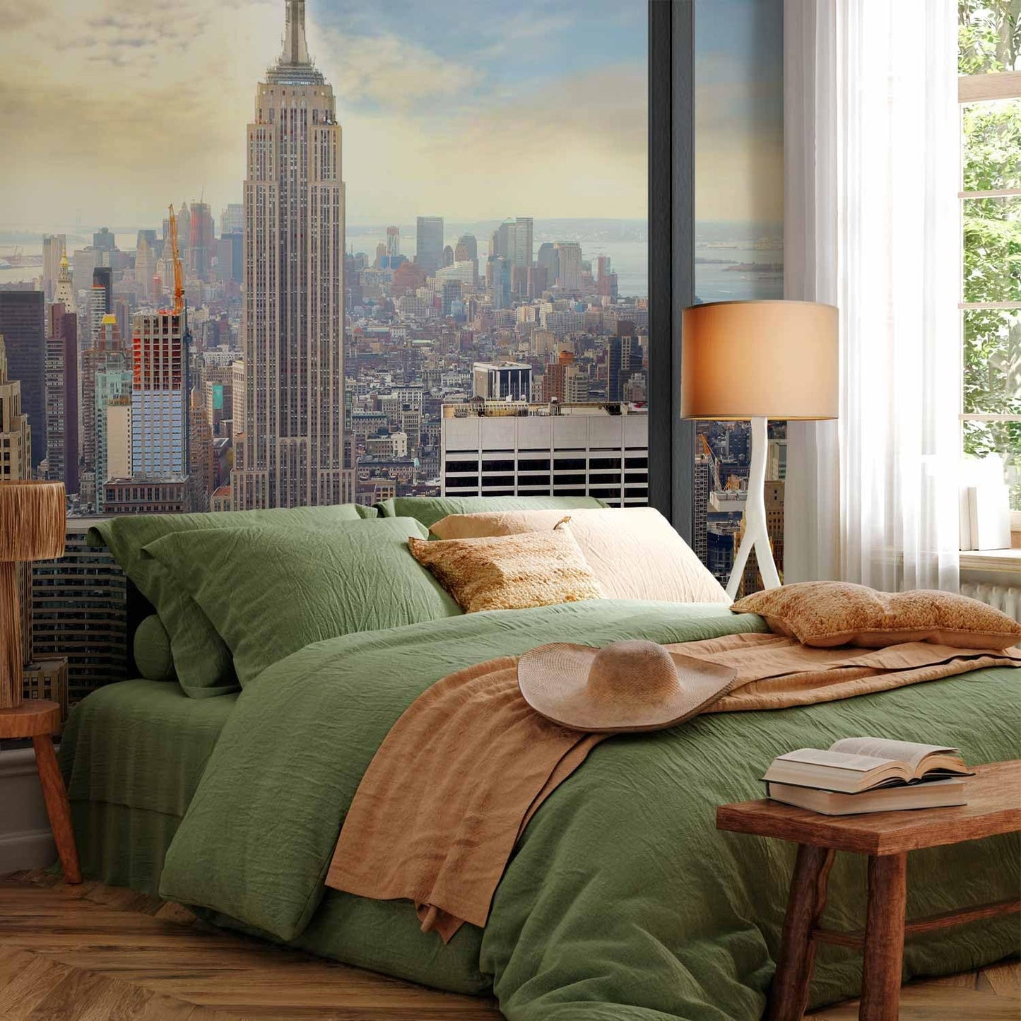 artgeist Wall Mural New York 216x98 in - XXL Non-Woven Corner Wallpaper Fleece Angle Wall Decor Photo Print Picture Image Design Modern City Panorama Window View NYC c-A-0046-a-a