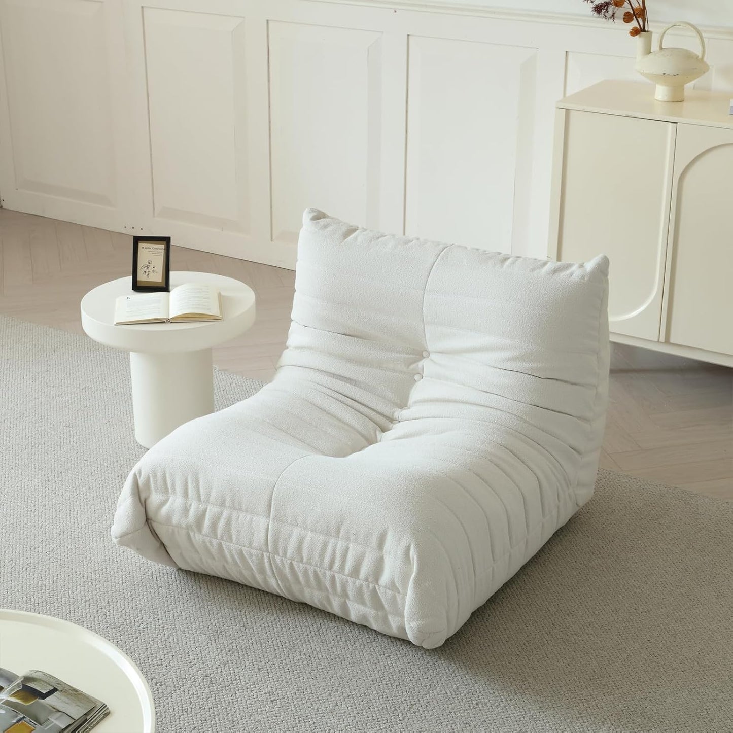 Luxury Sofa Couch Chair, Lazy Floor Seating, Fireside Bean Bag Chair, Ergonomic Tatami Sofa Lounger for Living Room, Bedroom, Office, Single Seat, White