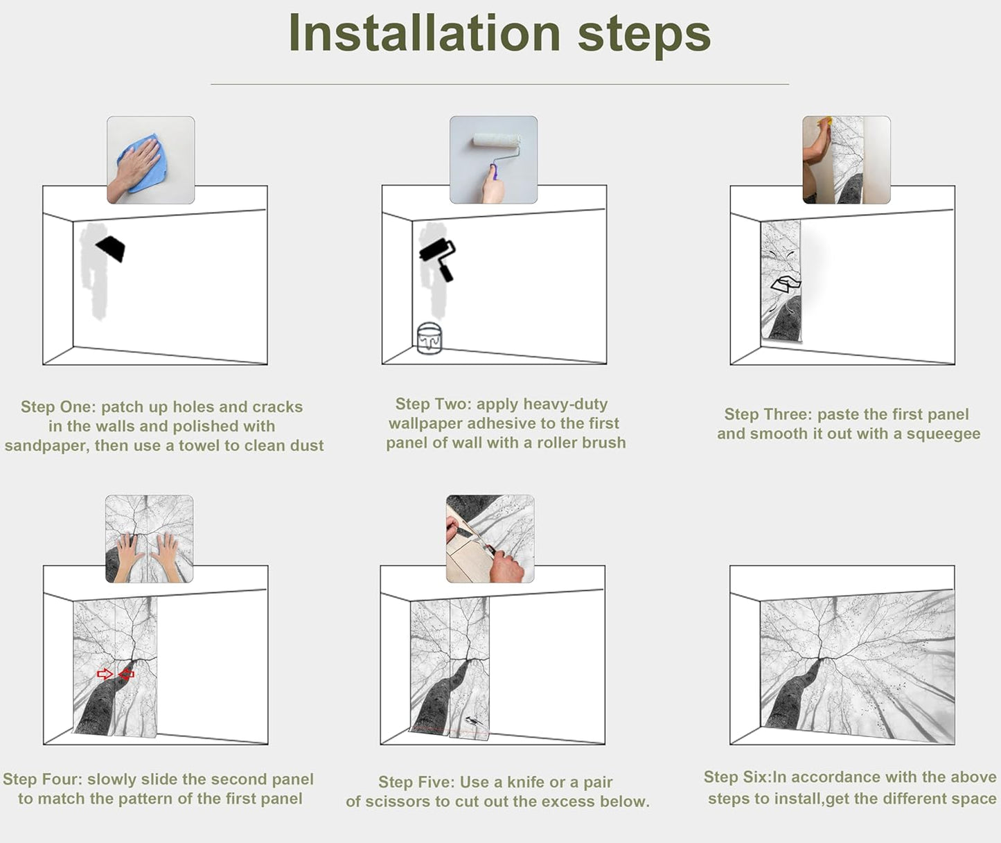 Gray Forest Woodland Wallpaper Mural for Bedroom Living Room (Not Peel n' Stick)