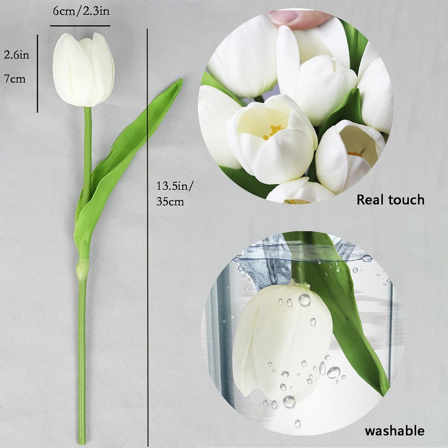 Buart White&Green Tulip Flowers Artificial Luxury Big Tulip Valentine's Day Mother's Day Easter Home Kitchen Wedding Decorations(11pcs)