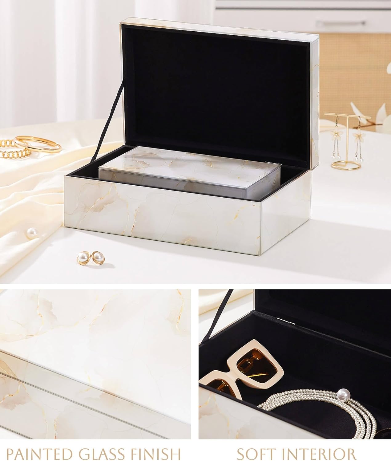 Homde Glass Decorative Storage Box: Set of 2 Boxes for Home Decor - Large Organizer with Lids for Decorations