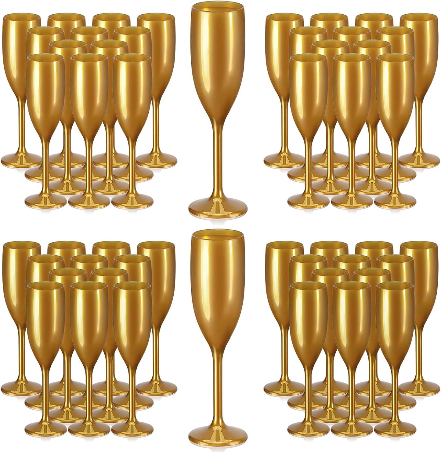 XUWAIDSGN Acrylic Champagne Flutes Toasting Glasses Unbreakable Mimosa Bar Reusable Wine Glasses Vintage Champagne Flutes Stemmed Drinking Cups 5.4 OZ for Christmas Birthday (100, Gold)