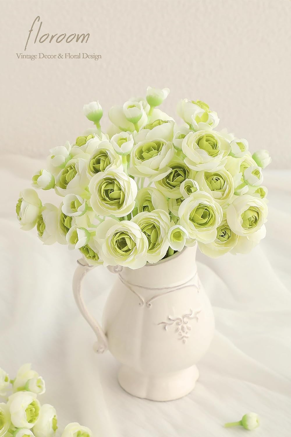 Floroom Ranunculus Artificial Flowers 18 Pcs Green Faux Silk Mini Ranunculus Bulk Fake Wedding Filler Flowers for DIY Bouquets, Centerpieces, Bridal Shower Decorations & Arrangements