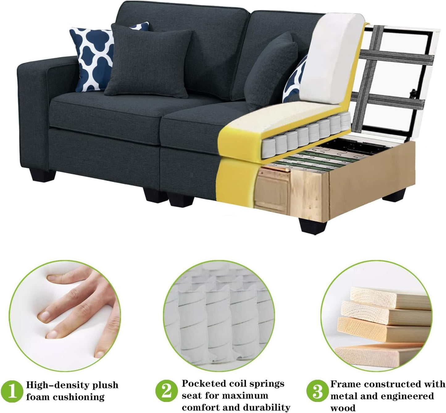 L Lengend Vansen Modular Sectional Sofa U Shaped Couch with Ottoman Modern Reversible Corner Sectional Couch for Living Room (Charcoal, U Shaped Sofa-6)