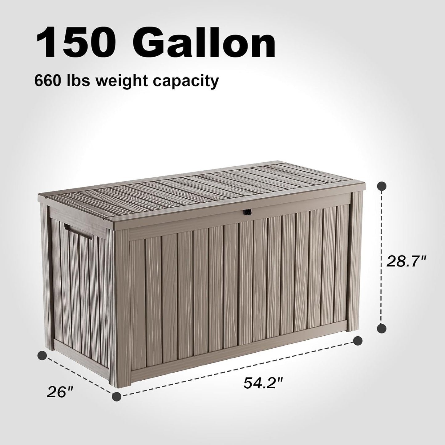 150 Gallon Outdoor Deck Box,Storage Lockable Waterproof Patio Furniture,Garden Tools,Cushions,Pool Accessories Outside Storage Resin Box(Grey)