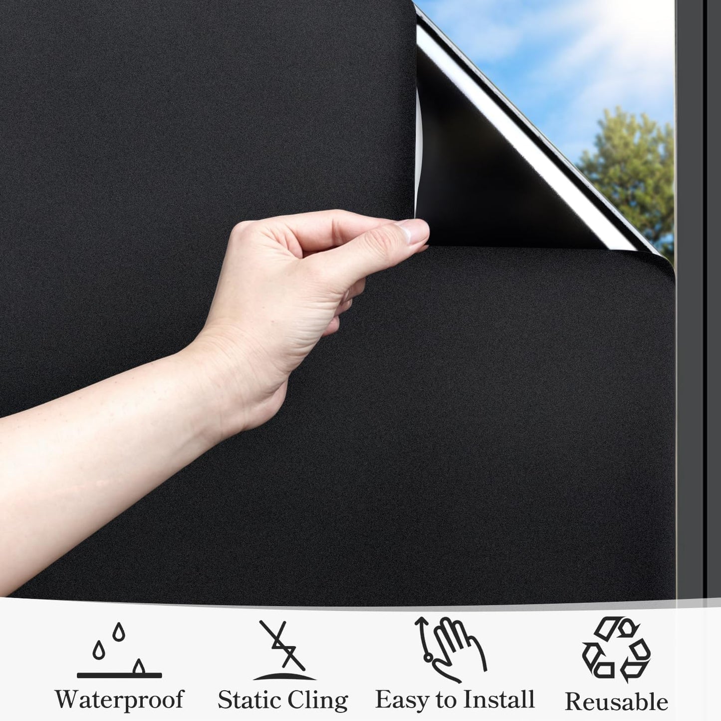 DUOFIRE Blackout Window Film Completely Light Blocking Privacy Window Film Room Darkening Frosted Tint Films for Day Sleep, Non Adhesive Static Cling Films DT-C009 (11.8x78.7Inch)