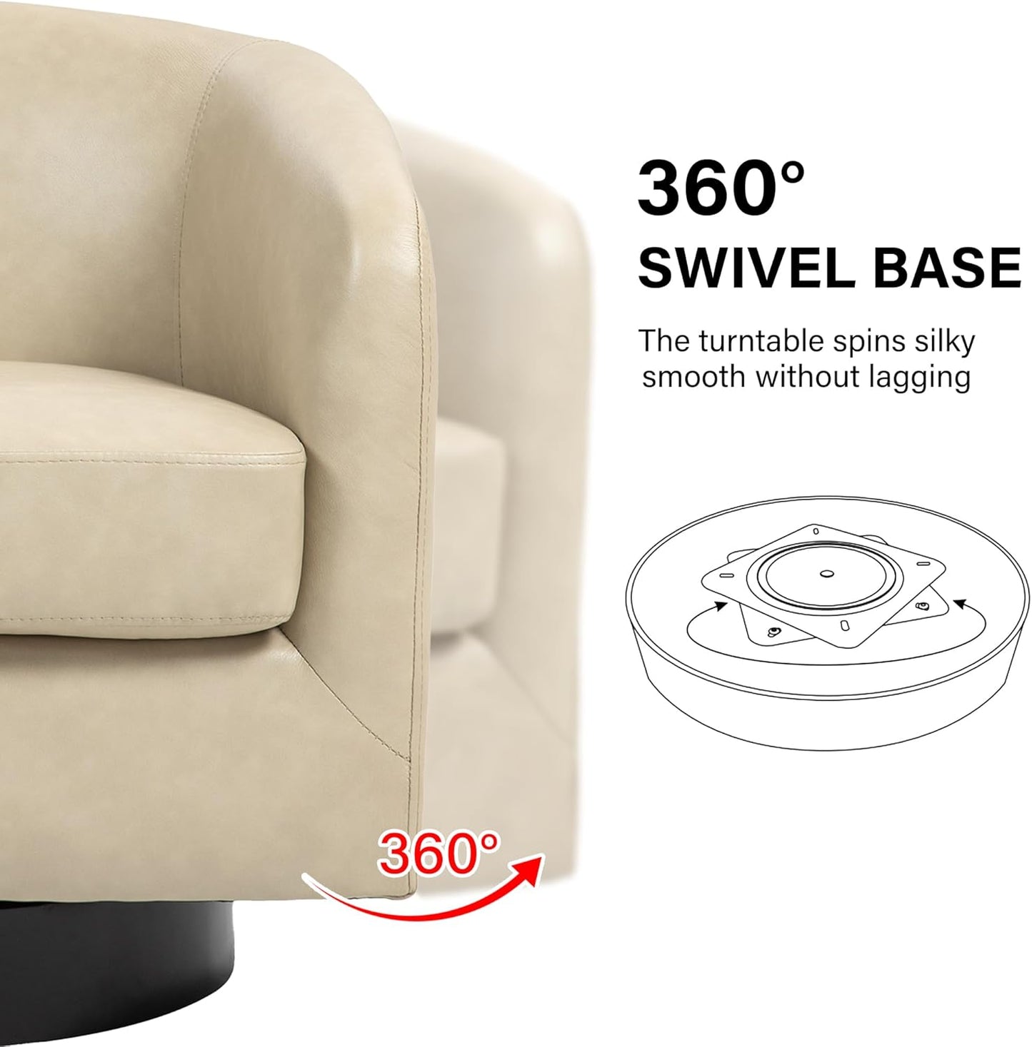 Swivel Barrel Accent Chair, Modern Round Faux Leather Arm Chair for Living Room, Bedroom, Comfy Club Reading Chairs for Adults, Faux Leather, Cream, Set of 1