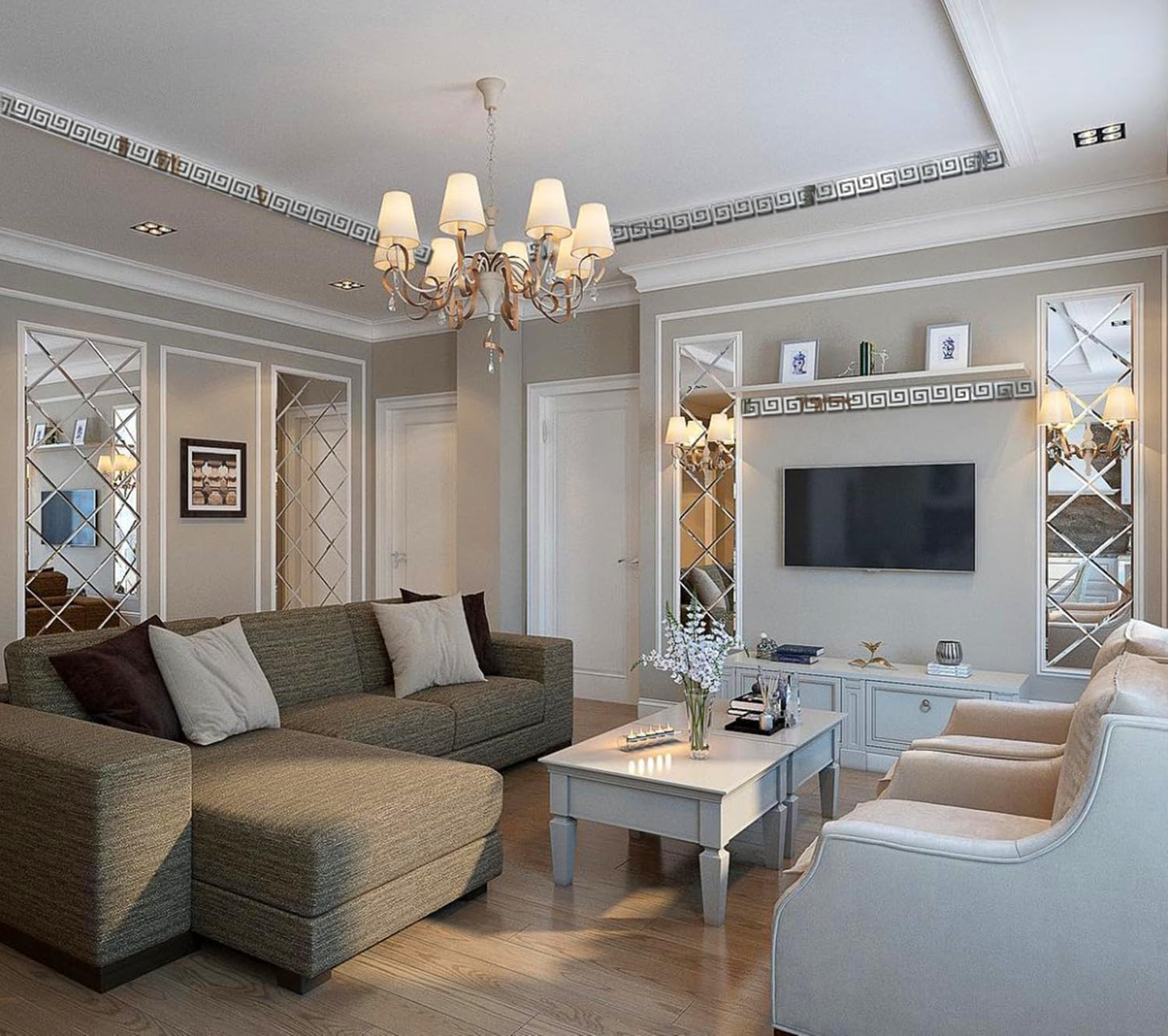 15 Pcs DIY Geometric Shape Acrylic Decorative Mirror Stickers Removable Adhesive Wall Mirror Décor for Living Room Home Background (Silver，3.15 * 7.87inches)