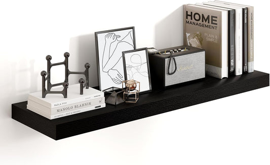 Heimlove 36 Inch Black Floating Shelves for Wall,10 Inch Deep Wood Shelves with Invisible Brackets,Wall Mounted Storage & Display Shelves for Bedroom,Living Room,Kitchen,Office