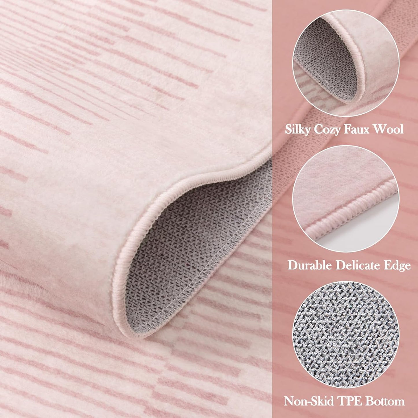 Wonnitar Washable Pink Striped Rug for Bedroom 8x10, Non-Slip Living Room Area Rug, Minimalist Berber Stripe Area Rug, Soft Floor Carpet for Nursery Playroom Closet (Pink, 8' x 10')