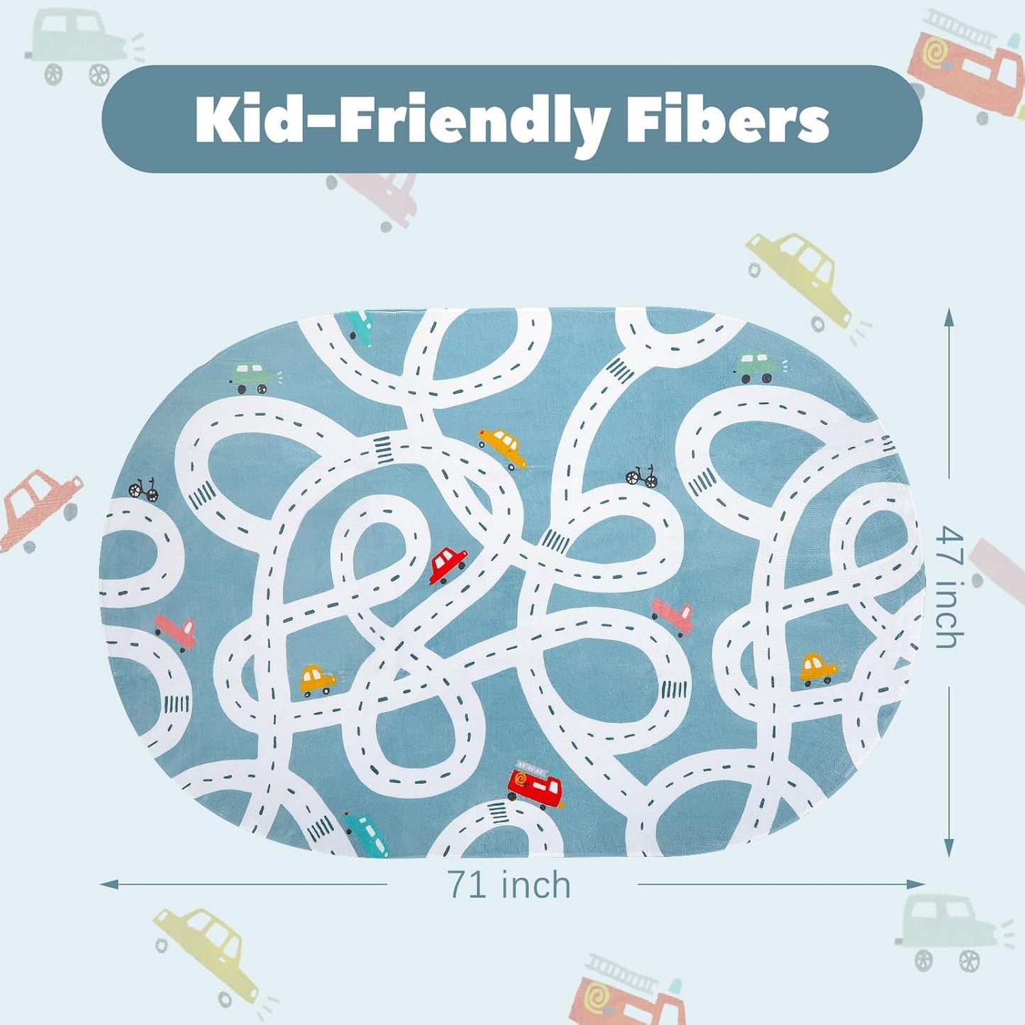 STARUIA Large Kids Playroom Rug, 4'x6' Washable Road Rug for Nursery, Non-Slip Fun Area Rugs for Kids Room, Blue Car Rugs Play Mat Soft Baby Carpet for Boys Girls Dorm Toy Room Tent