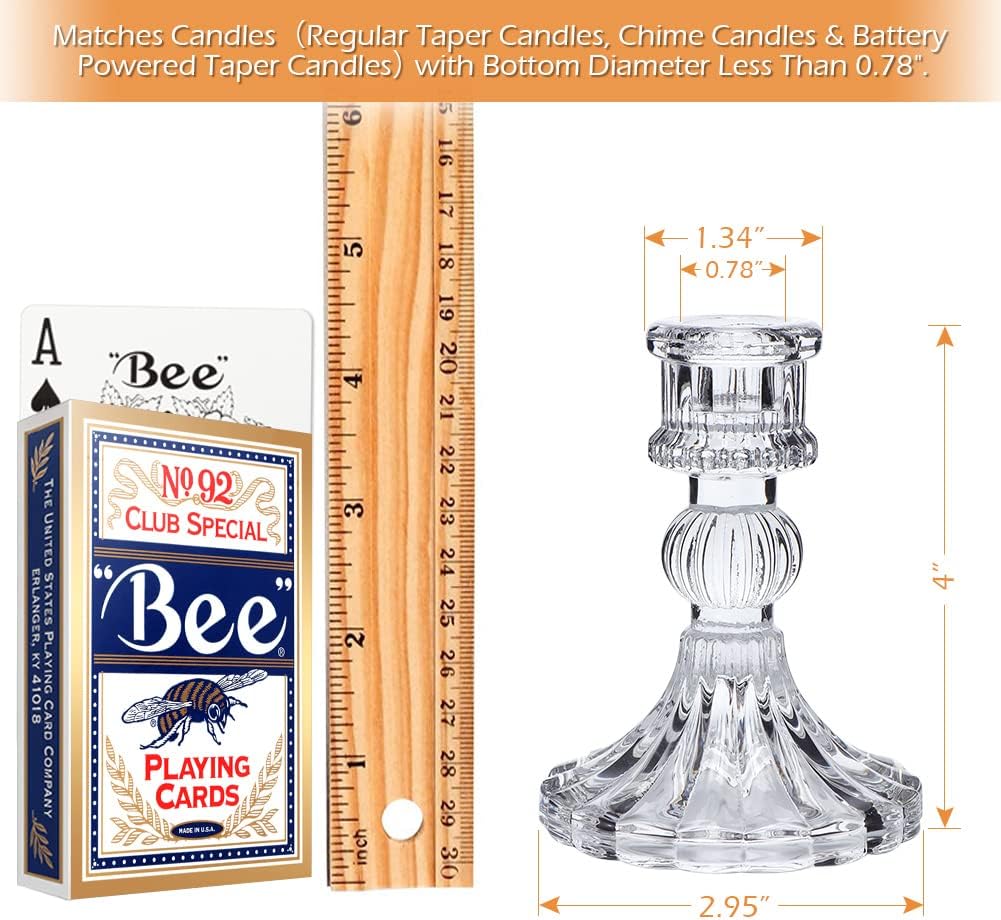 Candlestick Holders Set, 4" H Taper Candle Holders Bulk, 12Pcs Glass Candle Holders for Wedding, Festival, Party & Windowsill Decor