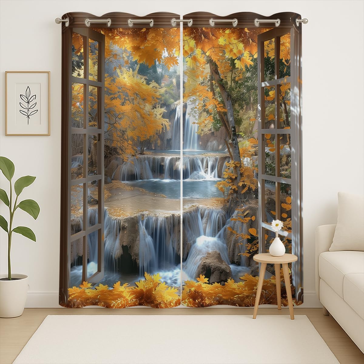 Landscape Blackout Curtains for Girls Boys Teens Home Decor, Nature 3D Autumn Fall Forest Maples Grommet Thermal Insulated Drapes Darkening Window Curtain for Bedroom Living Room, 72 x 63 Inch