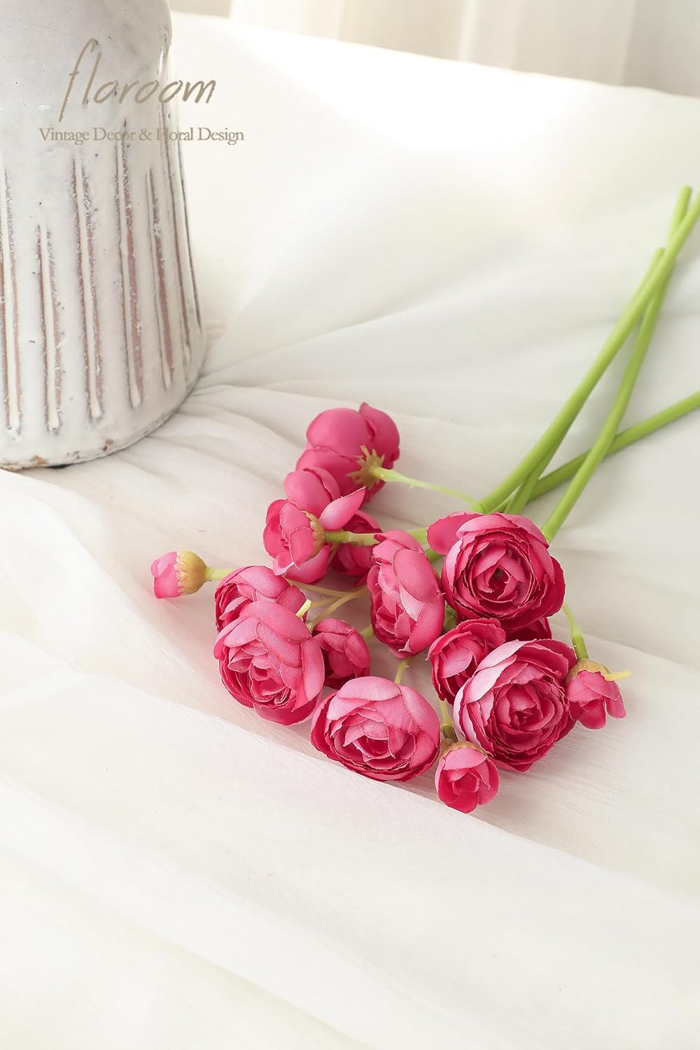 Floroom Ranunculus Artificial Flowers 18 Pcs Fuchsia Faux Silk Mini Ranunculus Bulk Fake Wedding Filler Flowers for DIY Hot Pink Bouquets, Centerpieces, Bridal Shower Decorations & Arrangements