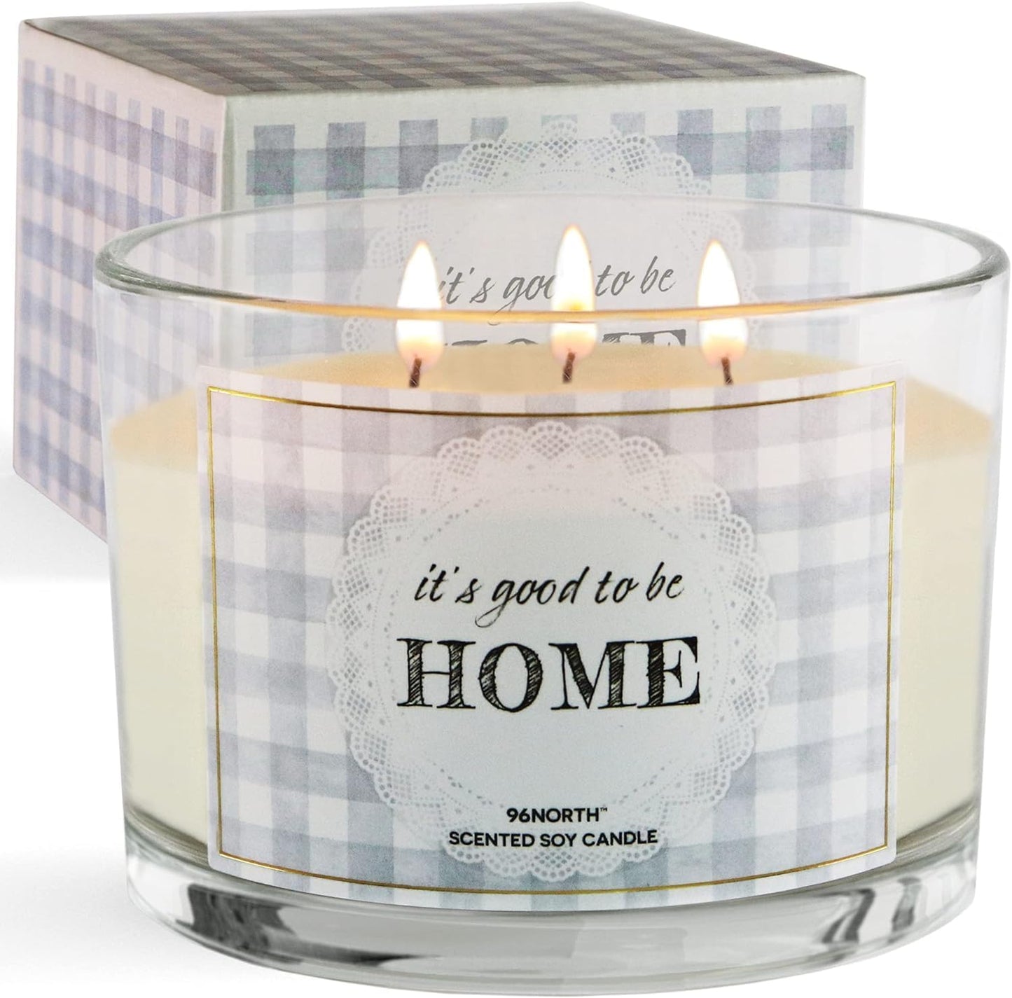 96NORTH Fresh Linen & Soft Amber Candle | Large 3 Wick Jar Candle | 12 Oz Up to 50 Hours Burning Time | 100% All Natural Soy Wax | Relaxing Aromatherapy Candle | Housewarming Gift for Women and Men