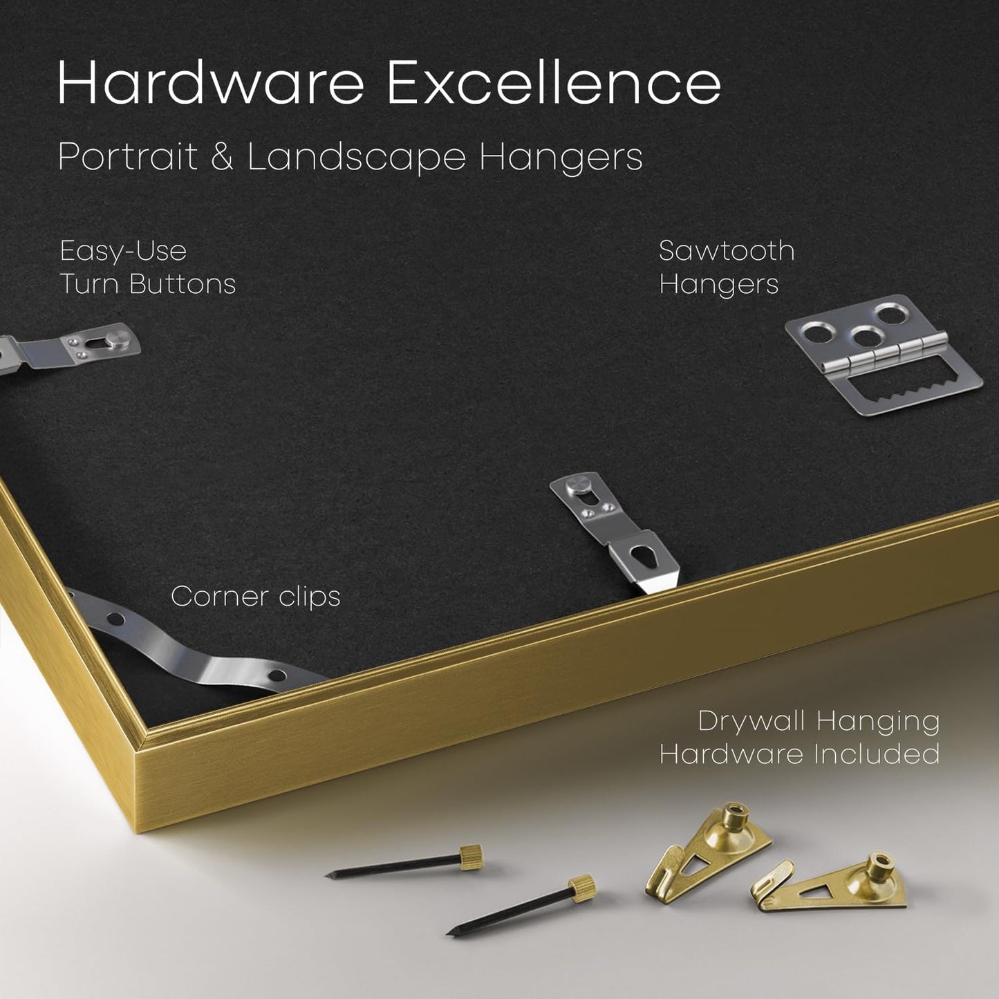 Homeforia 11x14 Picture Frame Gold, High End Metal 11x14 Poster Frames with Mat for 8x10, 11 x 14 Gold Frame Matted to 8 x 10 inch Photo, 11by14 Thin Hanging Frames, Tempered Glass, Wall Kit, Set of 1