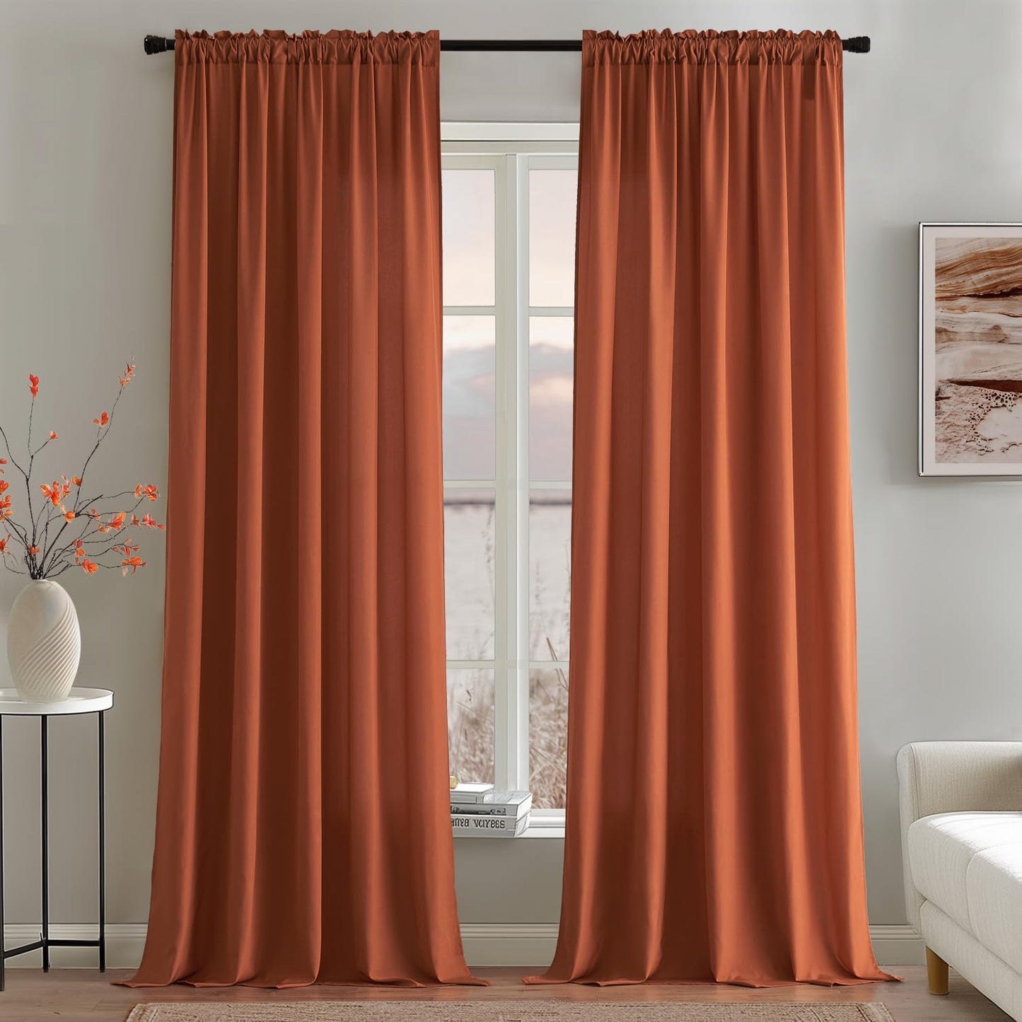 MIULEE Terracotta Privacy Sheer Curtains That Let Light in 96 Inches Long Non-See-Through Semi Sheer Curtain Light Filtering Window Curtains Drapes for Living Room Bedroom 2 Panels Set 42 X 96