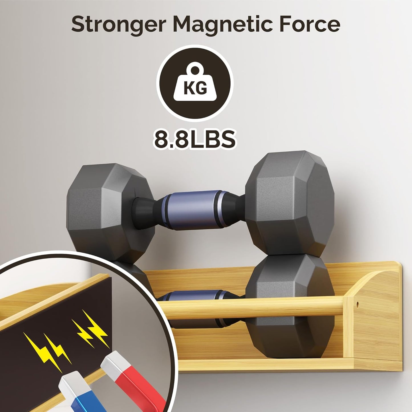 2 Pack Magnetic Spick Rack for Refrigerator, Fridge Organizer Shelf, Bamboo Wood