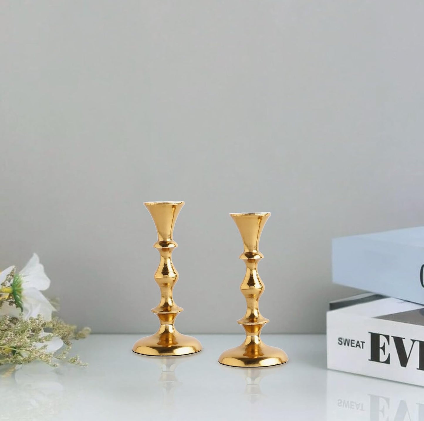 Rely+ Gold Candle Holders Set of 2 Decorative Centerpiece Table Candlesticks Holders for Taper Candles Home Decor Easter Candle Holders for Dinner Party Wedding Decorations