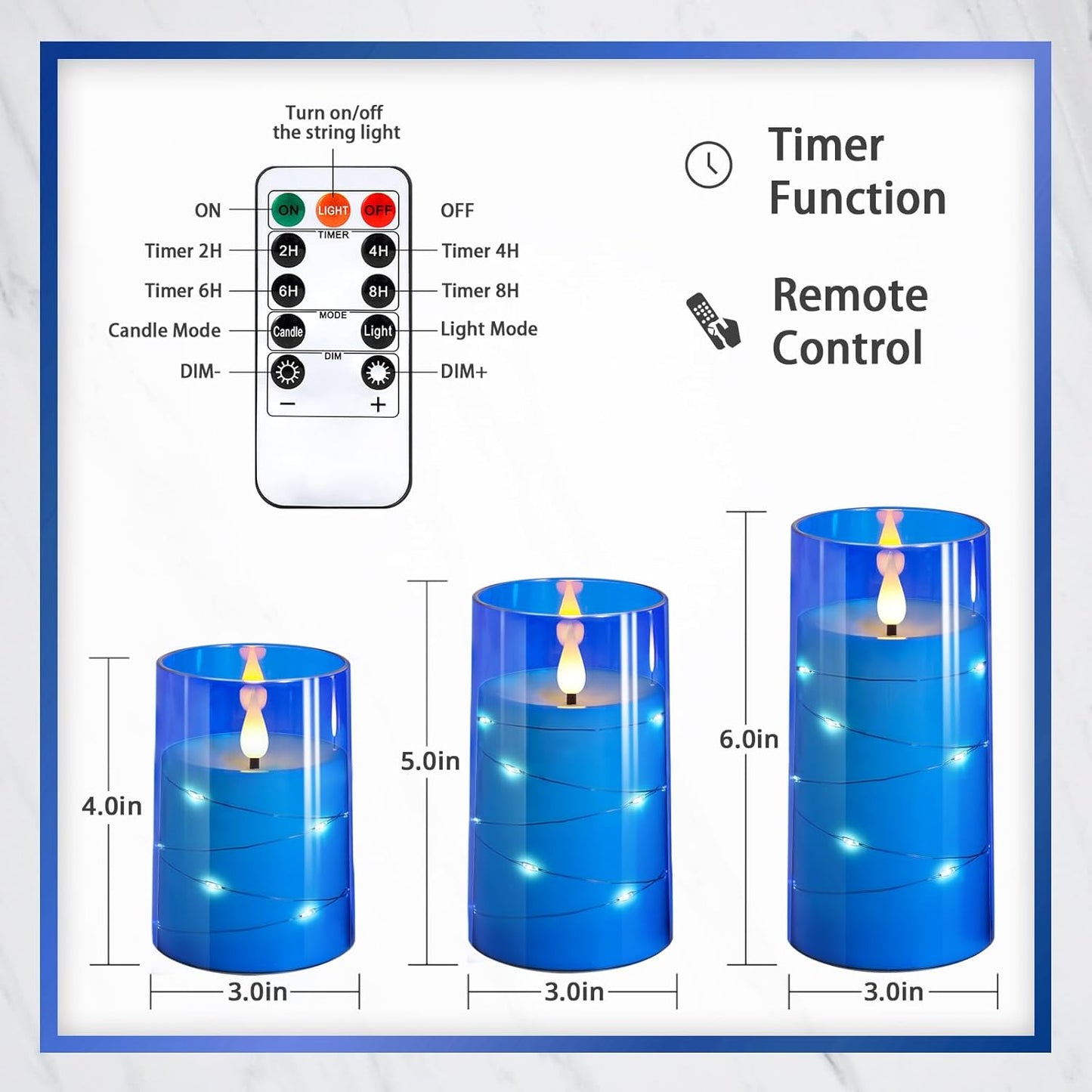 NURADA Flickering Flameless Candles: 3D Wick Built-in Star String Lights Acrylic Unbreakable Battery Operated LED Pillar Candles with Remote and Timer - 3 Pack for Wedding Valentine's Day Decor
