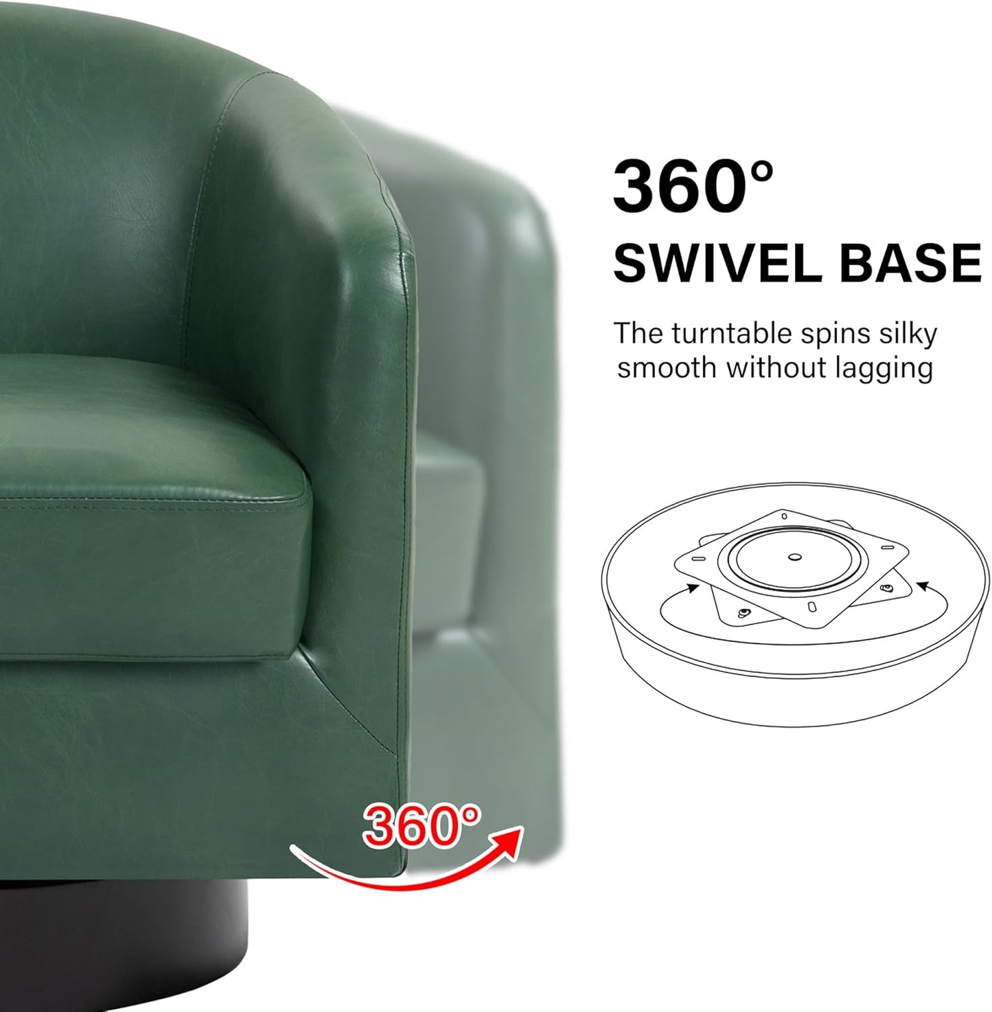 Swivel Barrel Accent Chair, Modern Round Faux Leather Arm Chair for Living Room, Bedroom, Comfy Club Reading Chairs for Adults(Faux Leather, Green, Set of 2)