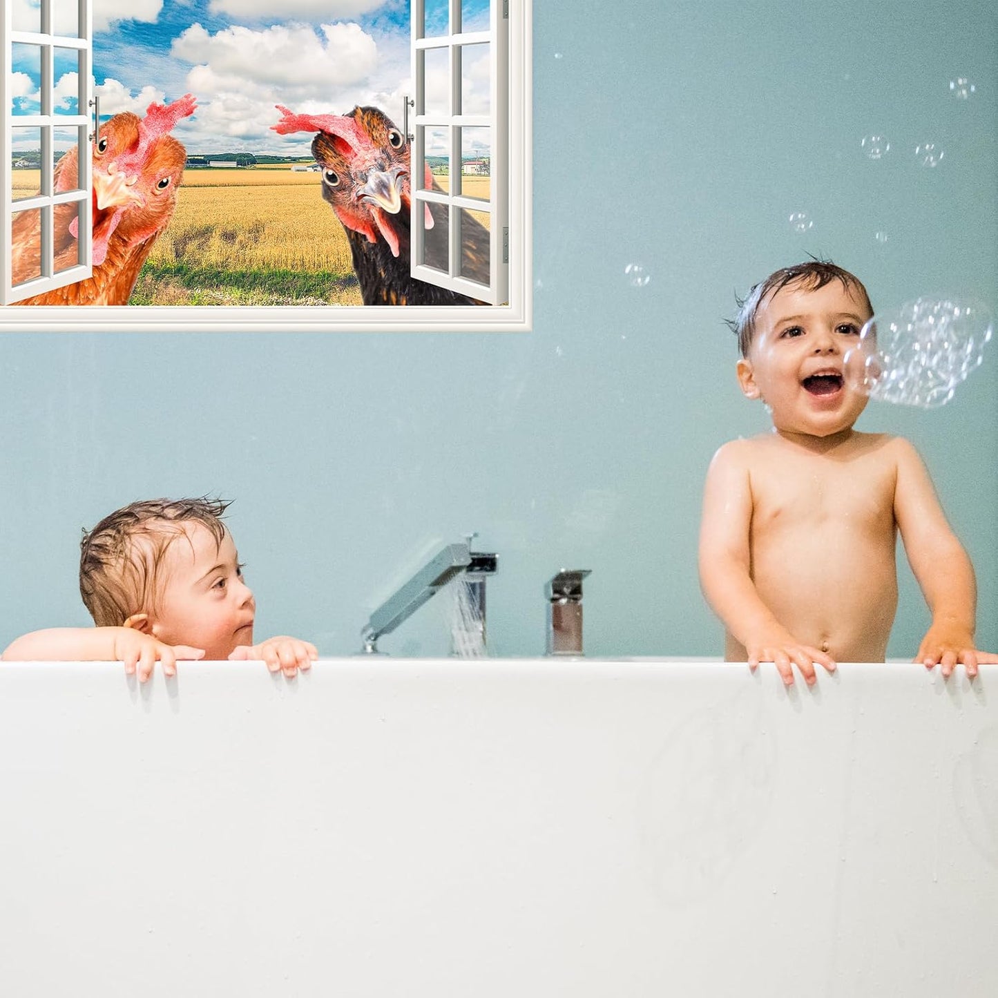 Funny Chicken Wall Stickers Peel and Stick - 2 Hens Head Looking Inside from Window - Cute Chicken Wall Decals Removable - Chicken Lover Gifts Wall Decor for Bedroom Farmhouse Kitchen Dorm