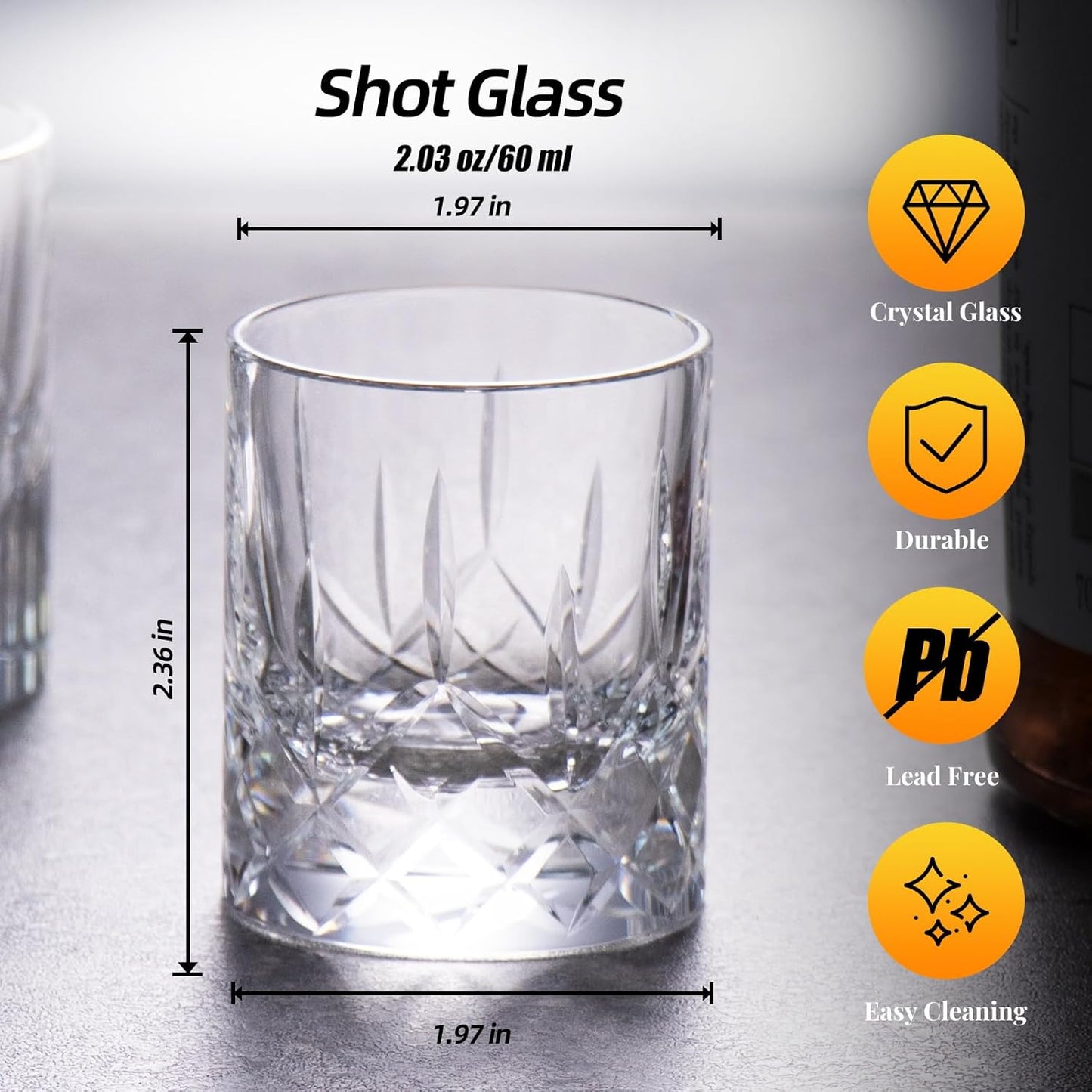 KAMMAK Crystal Whiskey Glasses Set of 2, Handcrafted 2.03oz Old Fashioned Glasses Stemless, Luxury Liquor Glasses, Hand Blown Scotch Cup for Women, Men Barware Gift for Cocktail, Bourbon