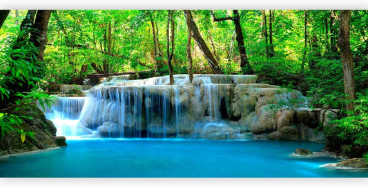 artgeist Premium Wall Mural Waterfall Landscape 216x98 in - Non-Woven Photo Wallpaper Art Print Fleece Wall Mural Decoration Poster Picture Design Nature Forest Tree Green c-B-10074-a-a