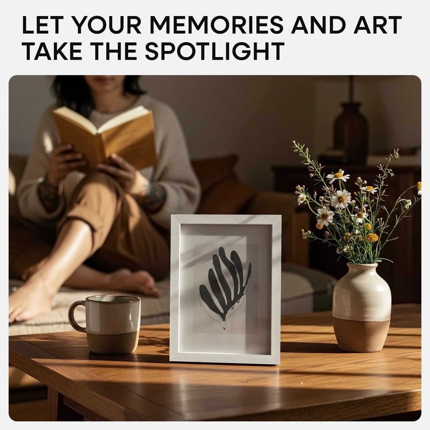 Homeforia A5 Picture Frame White Wood, High-End Oak 5.8x8.3 Frame Matted to 4.1x5.8 inch Photo, A5 Size Walnut Wooden Frames with Mat A6 for Print, 5.8 by 8.3 Frame, Tempered Glass, Wall Kit, Set of 1