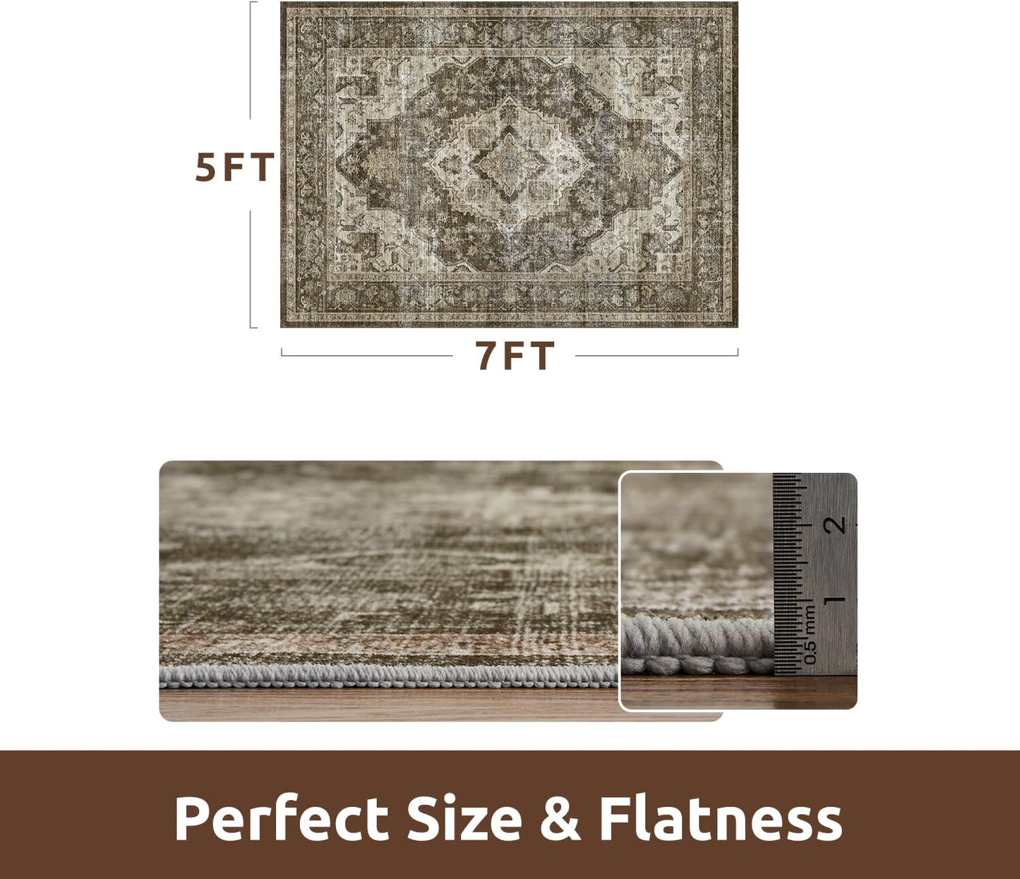 AMOAMI-Area Rug 5X7 Rugs for Living Room-Vintage Soft Coffee&Brown Rugs for Bedroom-Non Slip Carpet-Machine Washable Rug for Dining Room Living Room Bedroom Office Under Table