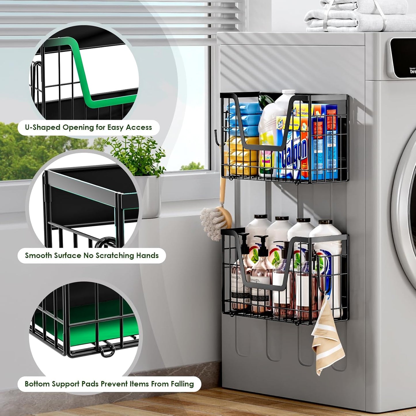 2 Set Magnetic Shelf for Fridge, Potato & Onion Storage Bins, Magnetic Fruit Basket for Refrigerator Pantry Kitchen Counter Laundry, Magnetic Fridge Organizer Spice Snacks Magnet Fridge Shelf