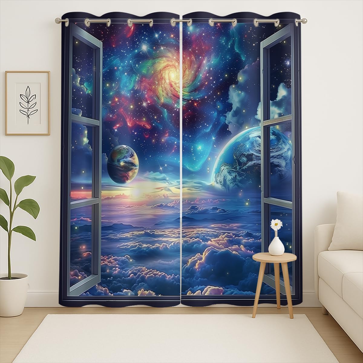 Space Galaxy Blackout Curtains for Girls Boys Kids Home Decor, Universe Nebula Galaxies Solar Planet Grommet Thermal Insulated Drapes Darkening Window Curtain for Bedroom Living Room, 42 x 63 Inch