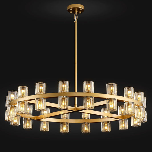 Modern 36" Gold Round Chandelier Light Fixture, K9 Crystal Chandeliers for Dining Room, Living Room, Dining Room Chandeliers Over Table, Chandelier for Bedroom, Foyer, Includes 36XG4 Bulbs
