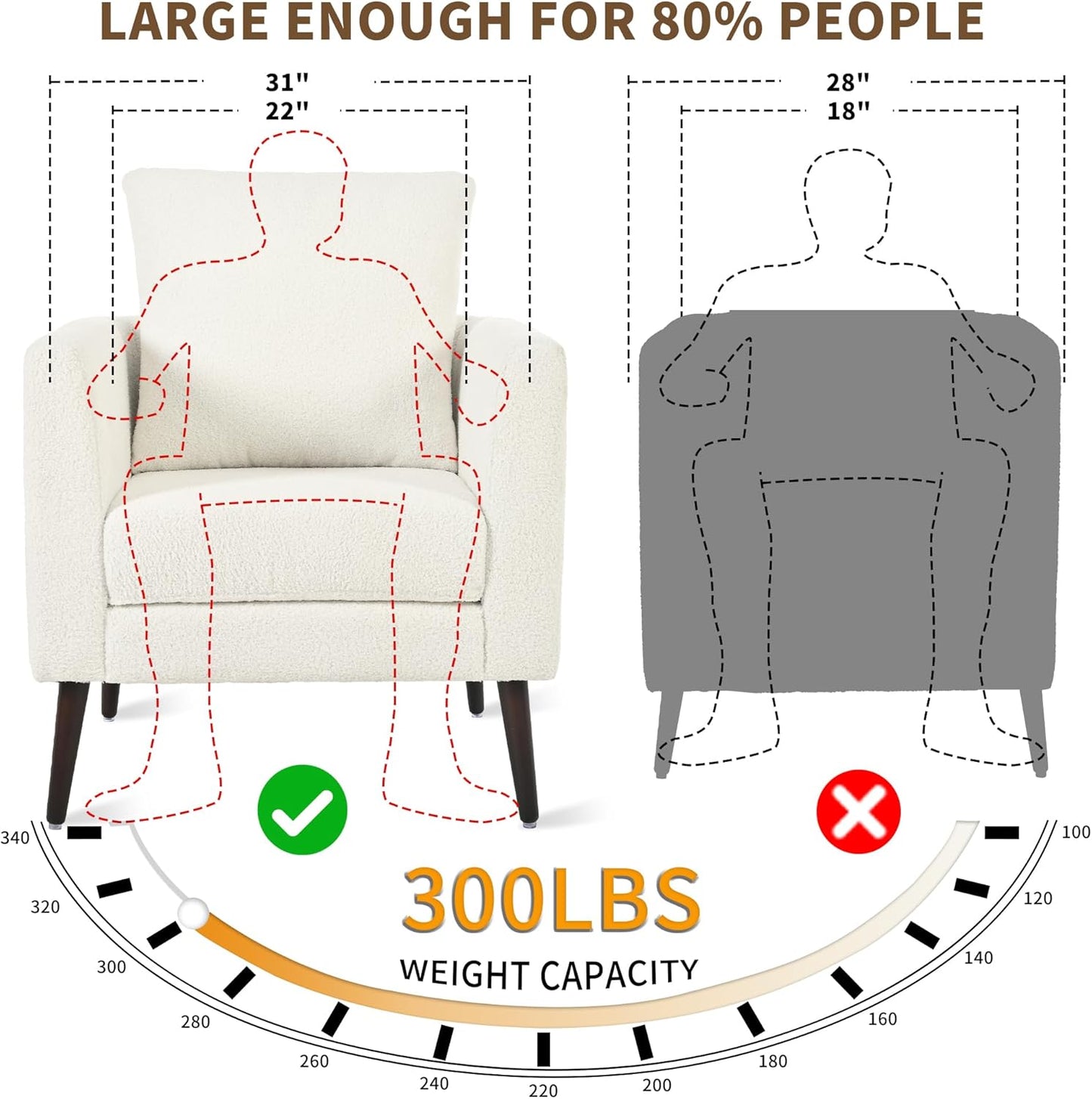 Barrel Accent Chair with Back Pillow, Large Teddy Upholstered Armchair with Solid Wood Legs Modern Reading Chairs for Living Room Bedroom